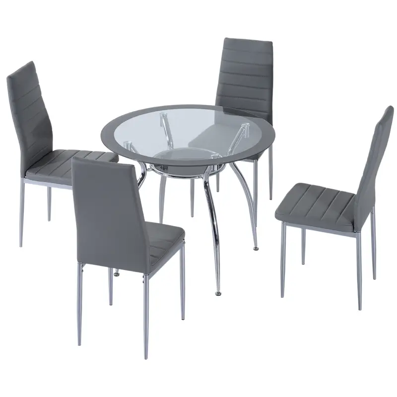Juego Mesa de Comedor y 4 Sillas Conjunto de Muebles de 5 Piezas Mesa Redonda Ø90x75 cm y 4 Sillas 42x52x96 cm Gris