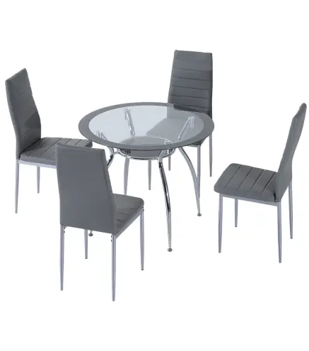 Juego Mesa de Comedor y 4 Sillas Conjunto de Muebles de 5 Piezas Mesa Redonda Ø90x75 cm y 4 Sillas 42x52x96 cm Gris