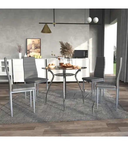 Juego Mesa de Comedor y 4 Sillas Conjunto de Muebles de 5 Piezas Mesa Redonda Ø90x75 cm y 4 Sillas 42x52x96 cm Gris