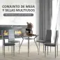 Juego Mesa de Comedor y 4 Sillas Conjunto de Muebles de 5 Piezas Mesa Redonda Ø90x75 cm y 4 Sillas 42x52x96 cm Gris