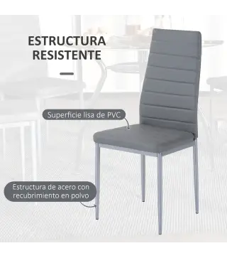 Juego Mesa de Comedor y 4 Sillas Conjunto de Muebles de 5 Piezas Mesa Redonda Ø90x75 cm y 4 Sillas 42x52x96 cm Gris