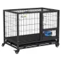 Jaula para Perros con Soporte de Cuenco Bandeja Extraíble Ruedas y Puerta Doble Desmontable 92x62x73 cm Negro