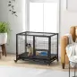Jaula para Perros con Soporte de Cuenco Bandeja Extraíble Ruedas y Puerta Doble Desmontable 92x62x73 cm Negro