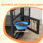 Jaula para Perros con Soporte de Cuenco Bandeja Extraíble Ruedas y Puerta Doble Desmontable 92x62x73 cm Negro
