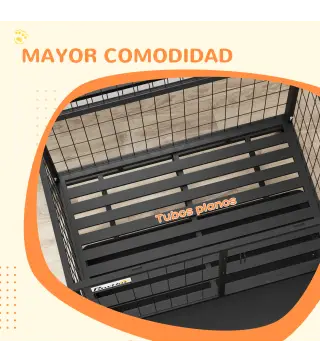 Jaula para Perros con Soporte de Cuenco Bandeja Extraíble Ruedas y Puerta Doble Desmontable 92x62x73 cm Negro