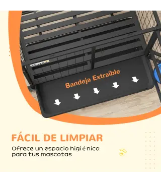 Jaula para Perros con Soporte de Cuenco Bandeja Extraíble Ruedas y Puerta Doble Desmontable 92x62x73 cm Negro