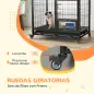Jaula para Perros con Soporte de Cuenco Bandeja Extraíble Ruedas y Puerta Doble Desmontable 92x62x73 cm Negro