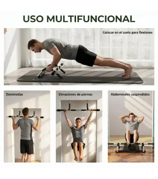 Barra de Dominadas Multifuncional Barra de Dominadas de Pared con Mangos Antideslizantes Carga 110 kg Gris y Negro