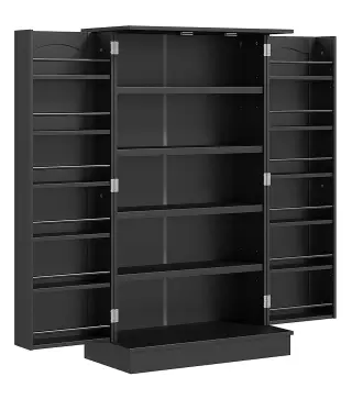 Armario Despensa Cocina con 2 Puertas y 16 Estantes Alacena Moderna con Estantes Ajustables 60x30x104cm Negro