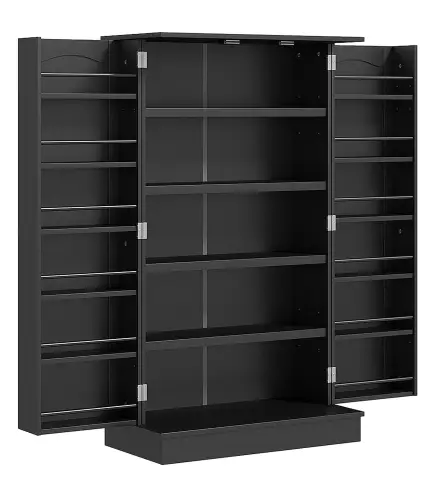 Armario Despensa Cocina con 2 Puertas y 16 Estantes Alacena Moderna con Estantes Ajustables 60x30x104cm Negro