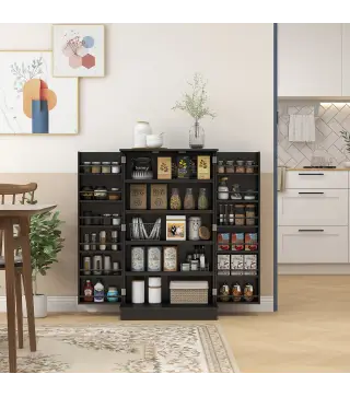 Armario Despensa Cocina con 2 Puertas y 16 Estantes Alacena Moderna con Estantes Ajustables 60x30x104cm Negro