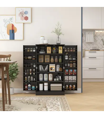 Armario Despensa Cocina con 2 Puertas y 16 Estantes Alacena Moderna con Estantes Ajustables 60x30x104cm Negro