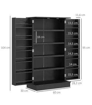 Armario Despensa Cocina con 2 Puertas y 16 Estantes Alacena Moderna con Estantes Ajustables 60x30x104cm Negro