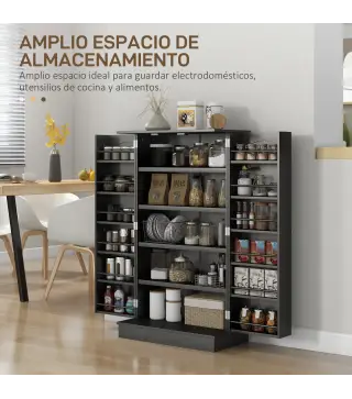 Armario Despensa Cocina con 2 Puertas y 16 Estantes Alacena Moderna con Estantes Ajustables 60x30x104cm Negro