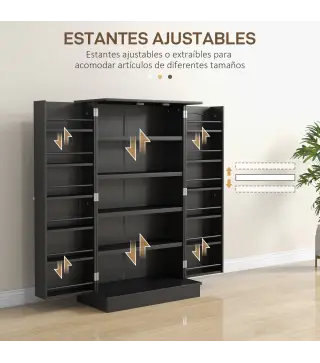 Armario Despensa Cocina con 2 Puertas y 16 Estantes Alacena Moderna con Estantes Ajustables 60x30x104cm Negro