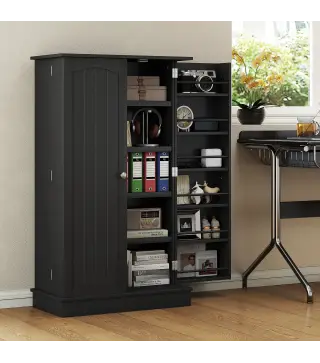 Armario Despensa Cocina con 2 Puertas y 16 Estantes Alacena Moderna con Estantes Ajustables 60x30x104cm Negro