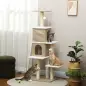 Árbol Rascador para Gatos de Borreguito de 140 cm con 2 Cuevas Plataformas Bolas Colgantes y Poste de Sisal Marrón Claro