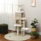 Árbol Rascador para Gatos de Borreguito de 140 cm con 2 Cuevas Plataformas Bolas Colgantes y Poste de Sisal Marrón Claro