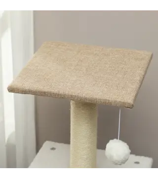Árbol Rascador para Gatos de Borreguito de 140 cm con 2 Cuevas Plataformas Bolas Colgantes y Poste de Sisal Marrón Claro