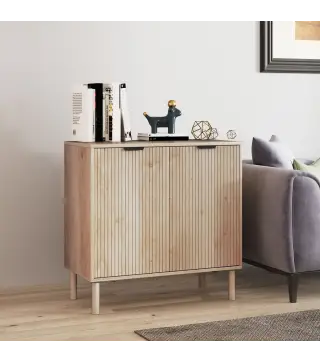 Aparador de Salón Aparador con Estante Ajustable 2 Puertas Sistema Anti-vuelco y Patas de Madera 78x40x77,5 cm Roble