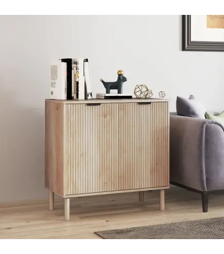 Aparador de Salón Aparador con Estante Ajustable 2 Puertas Sistema Anti-vuelco y Patas de Madera 78x40x77,5 cm Roble