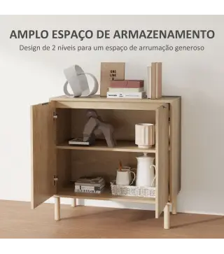 Aparador de Salón Aparador con Estante Ajustable 2 Puertas Sistema Anti-vuelco y Patas de Madera 78x40x77,5 cm Roble