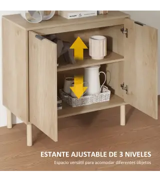 Aparador de Salón Aparador con Estante Ajustable 2 Puertas Sistema Anti-vuelco y Patas de Madera 78x40x77,5 cm Roble