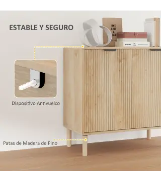 Aparador de Salón Aparador con Estante Ajustable 2 Puertas Sistema Anti-vuelco y Patas de Madera 78x40x77,5 cm Roble