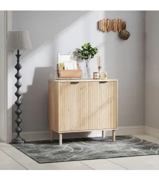 Aparador de Salón Aparador con Estante Ajustable 2 Puertas Sistema Anti-vuelco y Patas de Madera 78x40x77,5 cm Roble