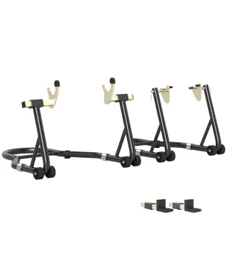 Caballete de Moto Carga 390 kg Soporte Delantero y Trasera Universal Elevador de Moto de Acero con Ruedas Negro