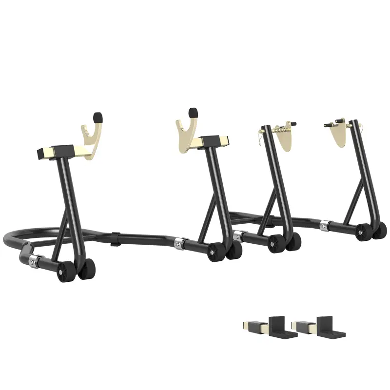 Caballete de Moto Carga 390 kg Soporte Delantero y Trasera Universal Elevador de Moto de Acero con Ruedas Negro