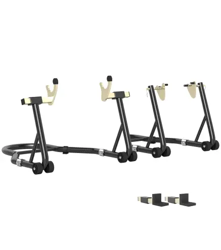 Caballete de Moto Carga 390 kg Soporte Delantero y Trasera Universal Elevador de Moto de Acero con Ruedas Negro