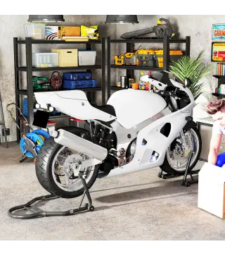 Caballete de Moto Carga 390 kg Soporte Delantero y Trasera Universal Elevador de Moto de Acero con Ruedas Negro