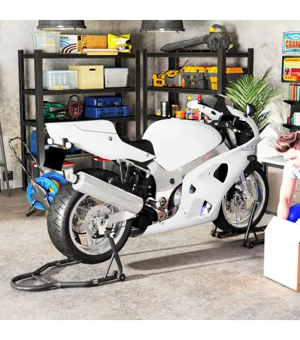 Caballete de Moto Carga 390 kg Soporte Delantero y Trasera Universal Elevador de Moto de Acero con Ruedas Negro