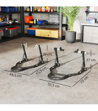 Caballete de Moto Carga 390 kg Soporte Delantero y Trasera Universal Elevador de Moto de Acero con Ruedas Negro