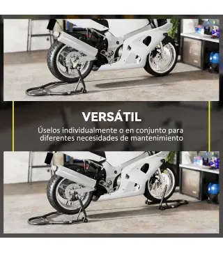 Caballete de Moto Carga 390 kg Soporte Delantero y Trasera Universal Elevador de Moto de Acero con Ruedas Negro
