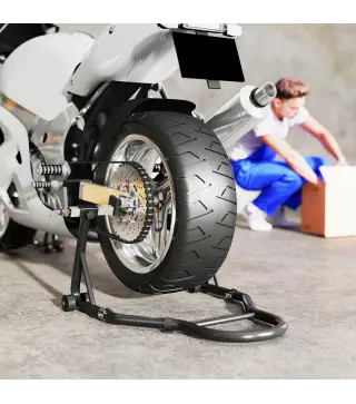 Caballete de Moto Carga 390 kg Soporte Delantero y Trasera Universal Elevador de Moto de Acero con Ruedas Negro