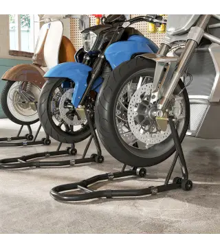 Caballete de Moto Carga 390 kg Soporte Delantero y Trasera Universal Elevador de Moto de Acero con Ruedas Negro