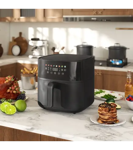 Freidora de Aire 8 L 1700 W Circulación de Aire Caliente a 360° Temperatura Regulable 80-200°C 8 Programas Negro
