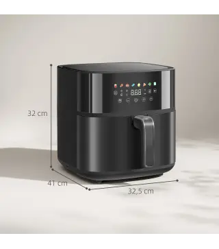Freidora de Aire 8 L 1700 W Circulación de Aire Caliente a 360° Temperatura Regulable 80-200°C 8 Programas Negro