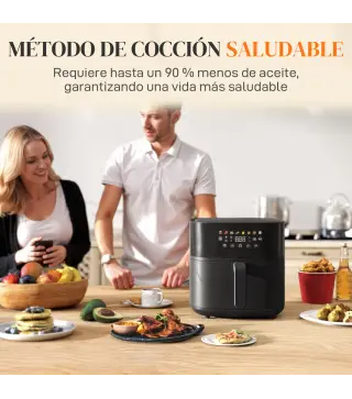 Freidora de Aire 8 L 1700 W Circulación de Aire Caliente a 360° Temperatura Regulable 80-200°C 8 Programas Negro