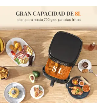 Freidora de Aire 8 L 1700 W Circulación de Aire Caliente a 360° Temperatura Regulable 80-200°C 8 Programas Negro