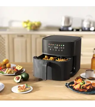 Freidora de Aire 8 L 1700 W Circulación de Aire Caliente a 360° Temperatura Regulable 80-200°C 8 Programas Negro