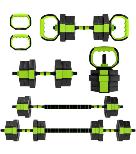 Juego de Mancuernas Ajustables 20 kg 6 en 1 como Kettlebell Barra Mancuernas Soporte para Flexiones para Gimnasio Casa