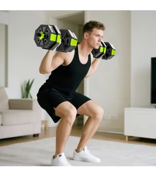 Juego de Mancuernas Ajustables 20 kg 6 en 1 como Kettlebell Barra Mancuernas Soporte para Flexiones para Gimnasio Casa