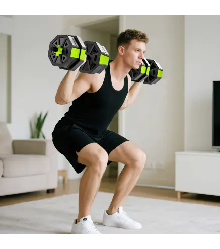 Juego de Mancuernas Ajustables 20 kg 6 en 1 como Kettlebell Barra Mancuernas Soporte para Flexiones para Gimnasio Casa