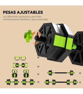 Juego de Mancuernas Ajustables 20 kg 6 en 1 como Kettlebell Barra Mancuernas Soporte para Flexiones para Gimnasio Casa