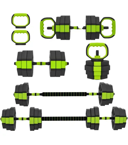 Juego de Mancuernas Ajustables 25 kg 6 en 1 como Kettlebell Barra Mancuernas Soporte para Flexiones para Gimnasio Casa