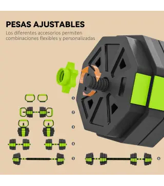Juego de Mancuernas Ajustables 25 kg 6 en 1 como Kettlebell Barra Mancuernas Soporte para Flexiones para Gimnasio Casa