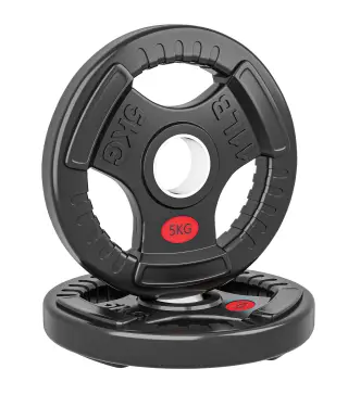 Discos Pesas Olímpicos Agujero Ø50 mm 2x5 kg con Anillo Interior de Acero y Triple Agarre para Mancuernas y Barras Negro